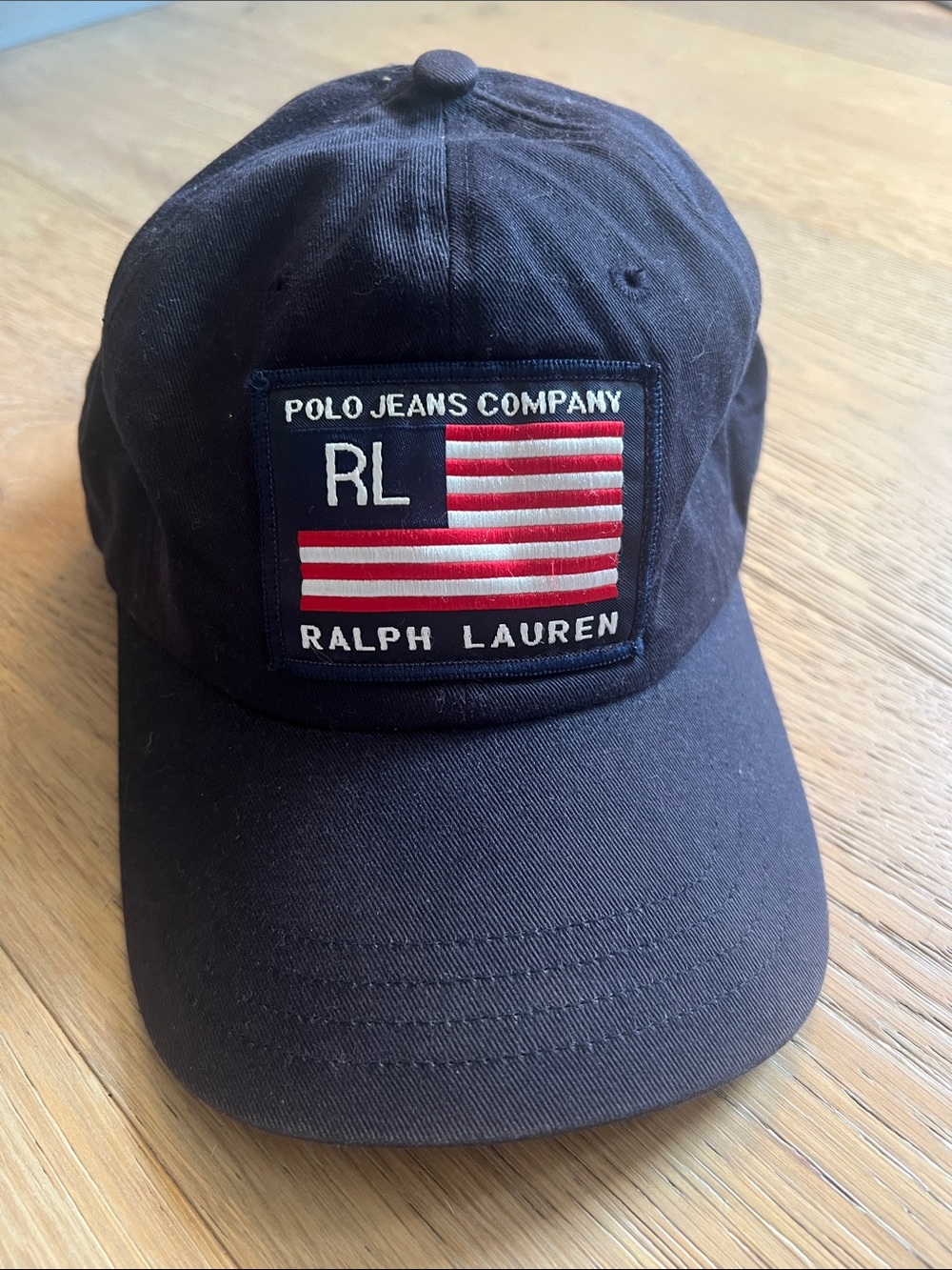 Ralph Lauren Navy Baseball Cap with Red & White Flag Patch